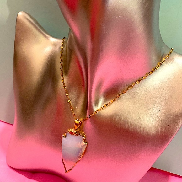 Hand Crafted Jewelry - Opal stone arrowhead pendant stainless steel chain